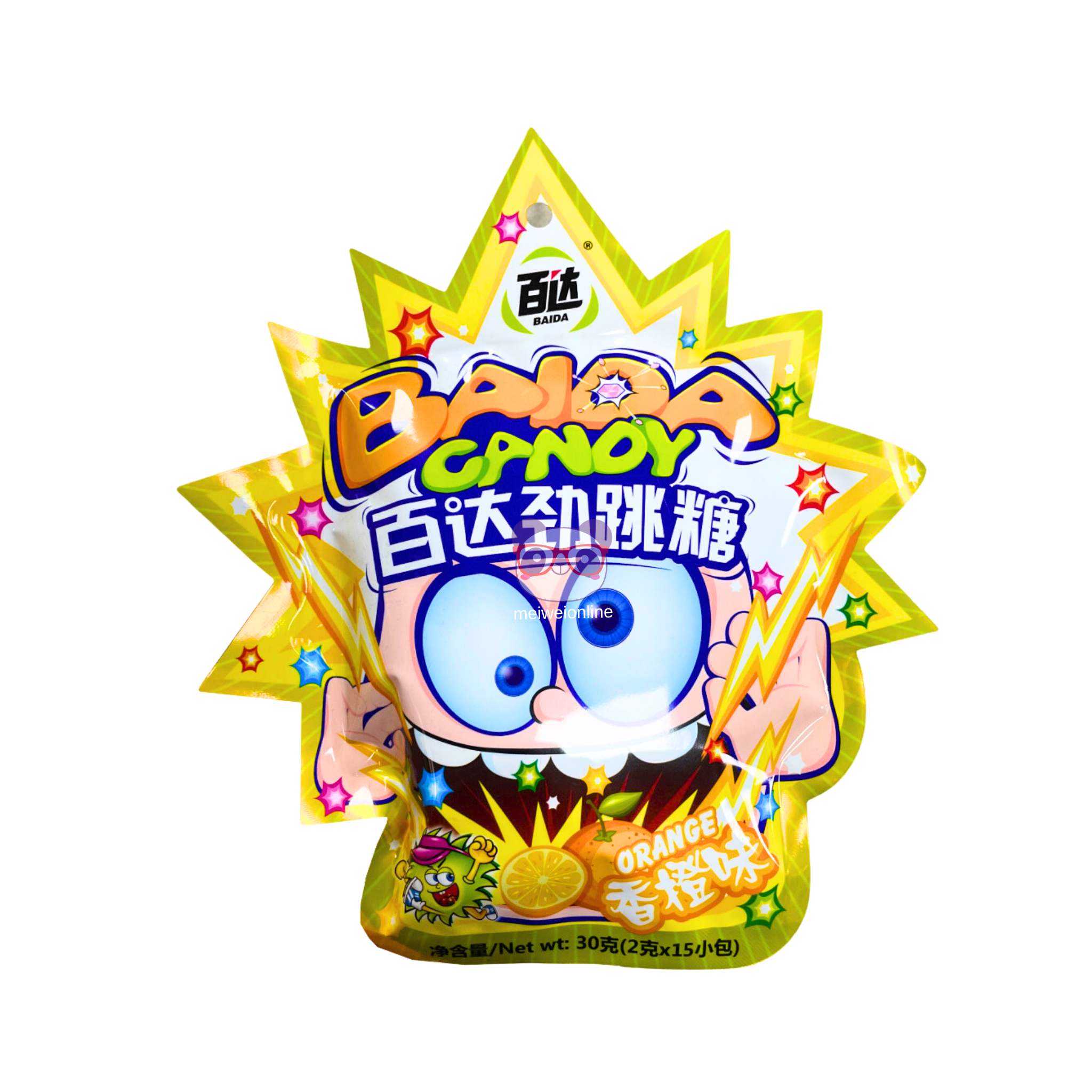 Bala explosiva Rock Roll Popping sabor laranja - Baida 30g