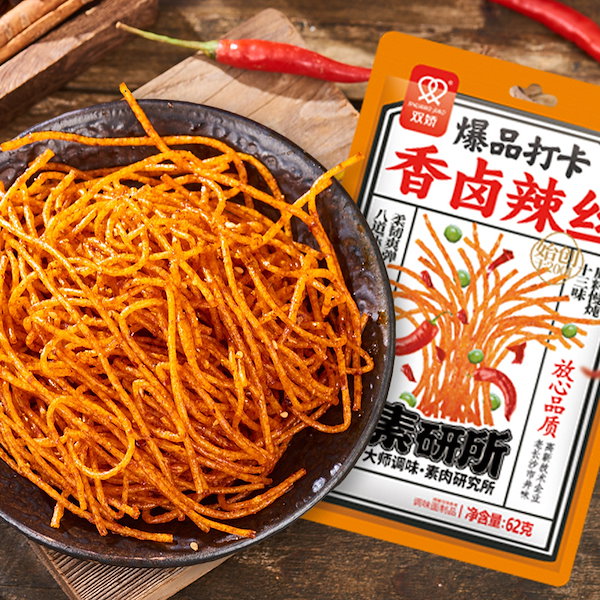 Tiras de glúten picante com especiarias - Shuang Jiao 62g