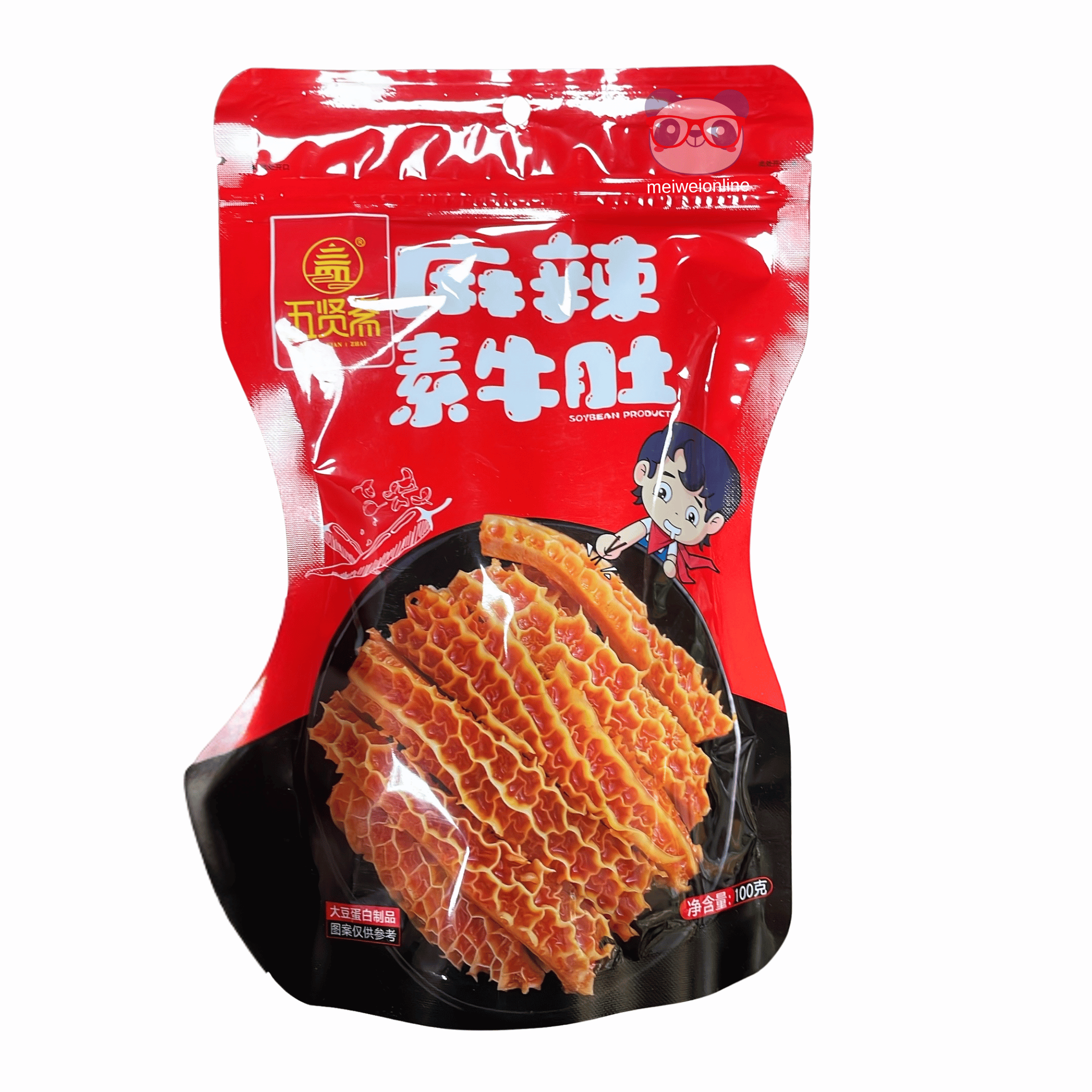 Dobradinha vegana de soja picante Wuxian embalagem 100g - 五贤斋