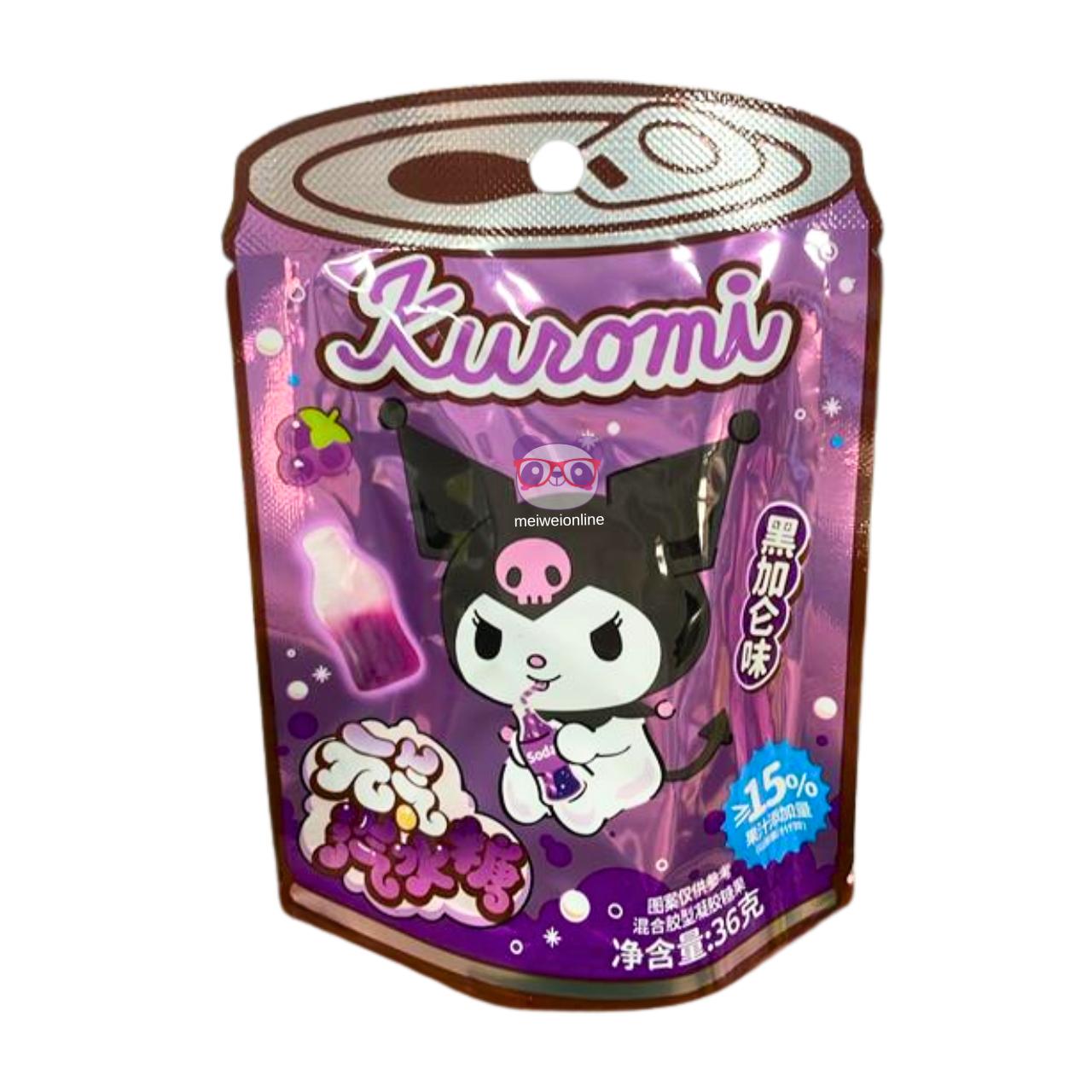 Bala de goma gaseificada sabor groselha preta Kuromi - Sanrio 36g