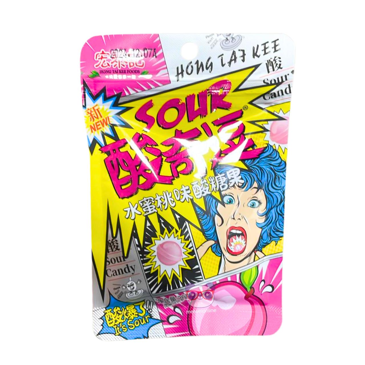 Bala super azeda sabor pêssego - Hong Tai Kee 26g