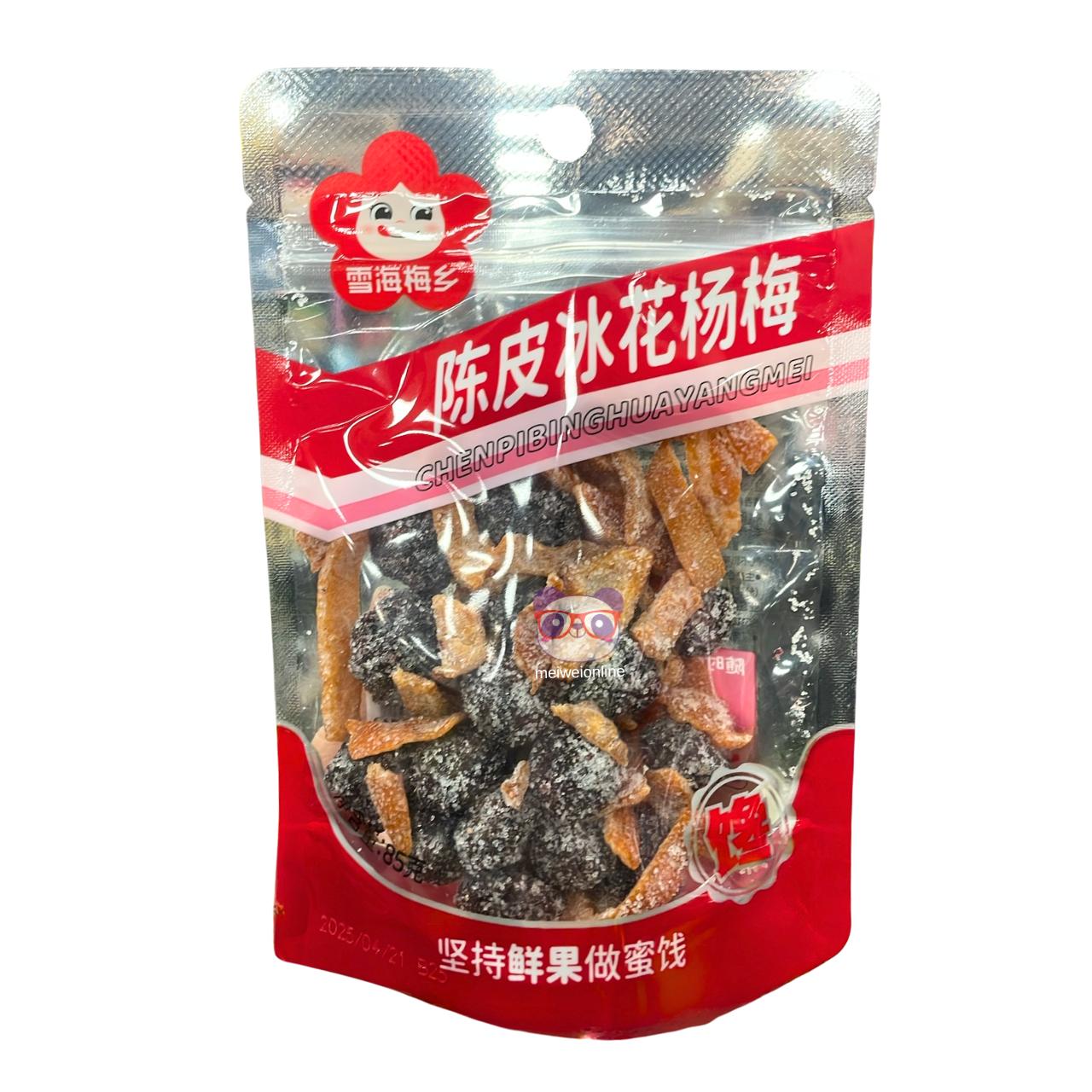 Casca de tangerina e mirtilo cristalizado (Chenpi Binghua Yangmei) - Xue Hai Mei Xiang 85g