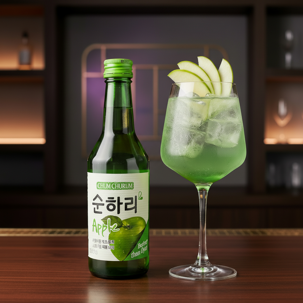 Soju sabor Maçã verde (Green Apple) - Chum Churum 360ml