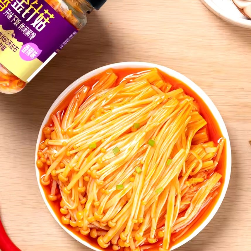 Cogumelo agulha (Enoki) picante em conserva - Jixiangju 180g
