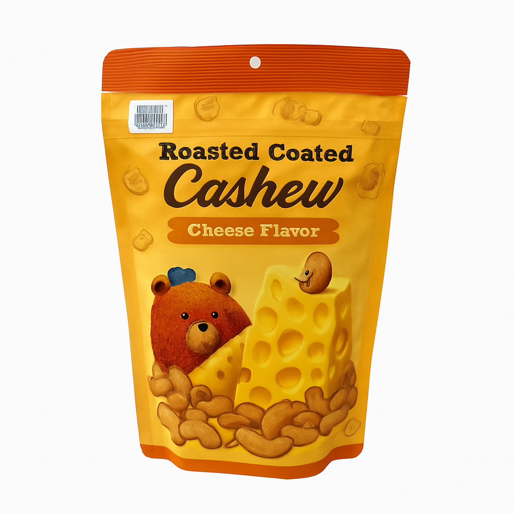 Mei Wei: Salgadinho de Castanha de Caju Sabor Queijo(腰果)- IYES 100g - Embalagem em Fundo Branco