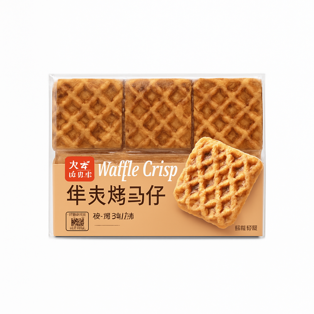 Mei Wei: Waffle Crisp Sabor Açúcar Mascavo(华夫烤马仔)- Dayu 360g - Embalagem em Fundo Branco