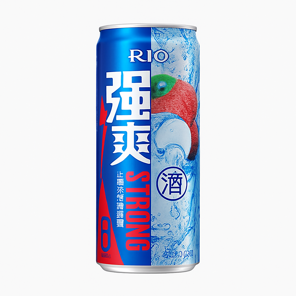 Mei Wei: Rio Qiang Shuang Lichia(强爽)- Rio 500ml - Embalagem em Fundo Branco