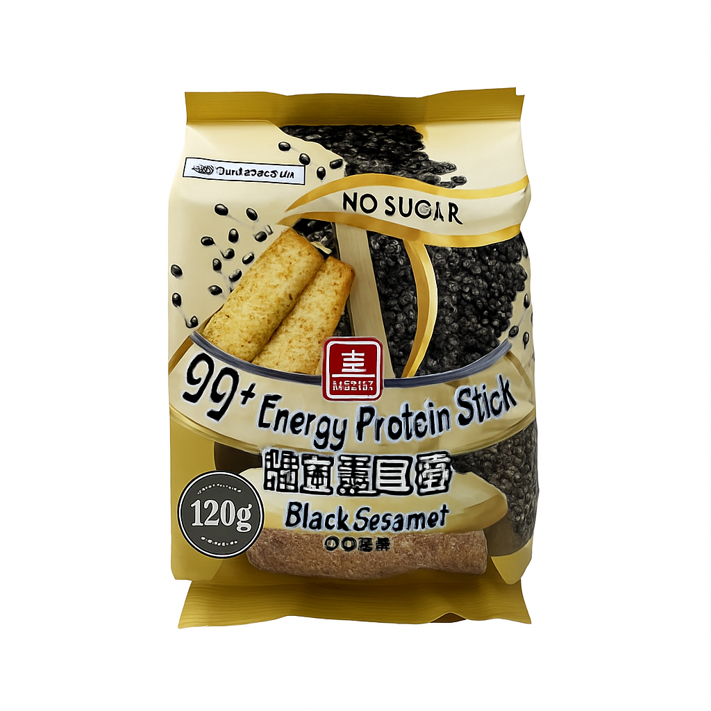 Mei Wei: Biscoito de Proteína Energética sem Açúcar Gergelim Preto(99+)- Pei Tien 120g - Embalagem em Fundo Branco