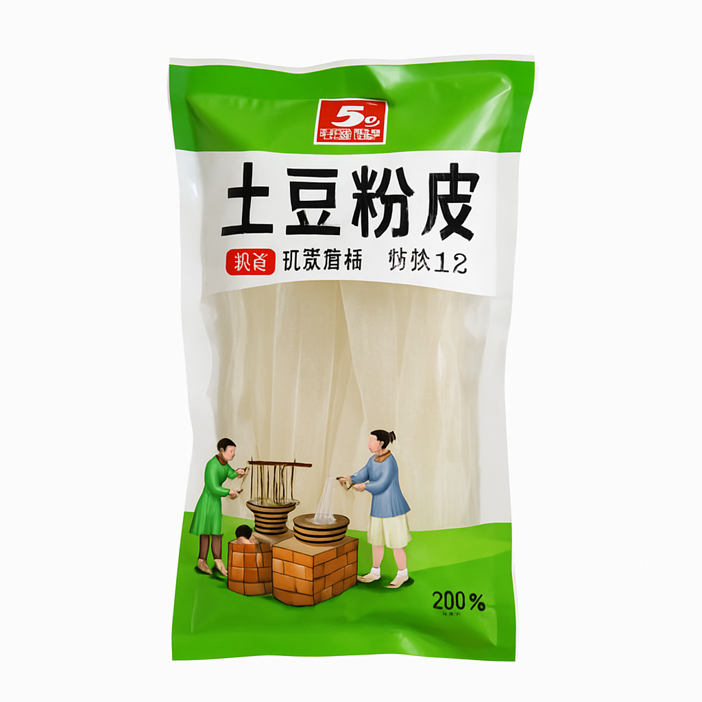 Mei Wei: Macarrão de Batata Transparente (土豆粉皮)- Chuanfen 200g - Embalagem em Fundo Branco