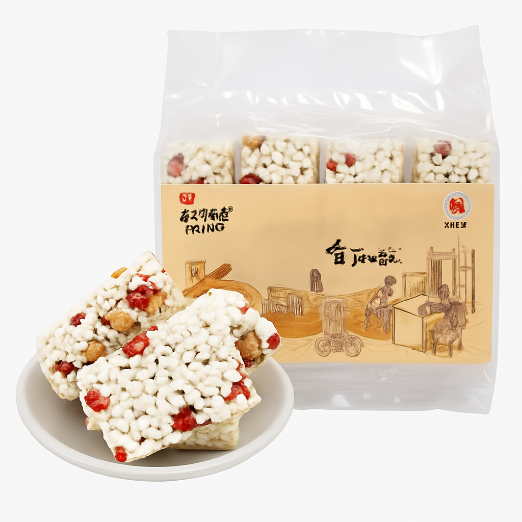 Mei Wei: Barra de Arroz Crocante com Frutas Secas(蒲议米花糖)- Pujiang 280g - Embalagem em Fundo Branco