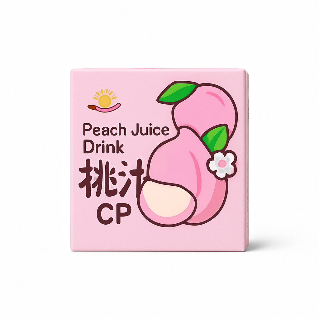 Mei Wei: Suco de Pêssego(桃汁)- Yangguang 250ml - Embalagem em Fundo Branco