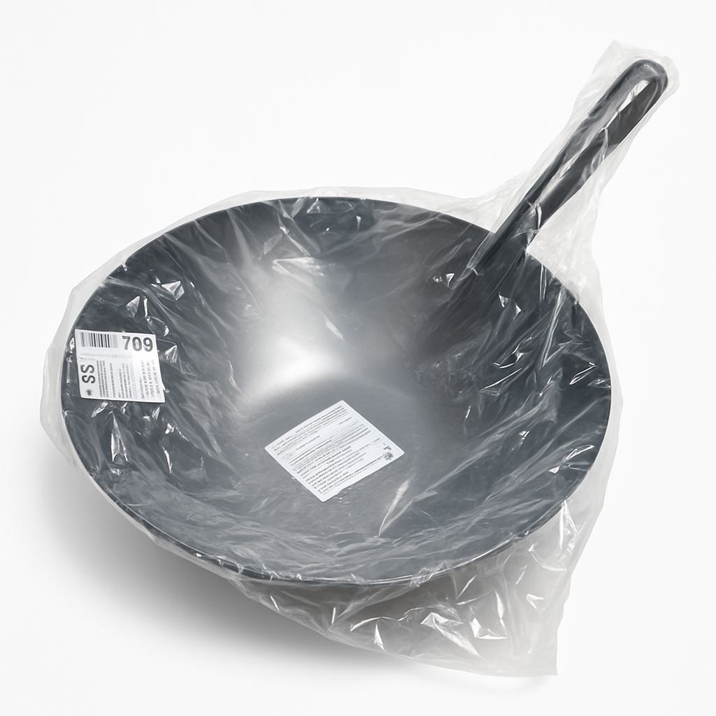 Mei Wei: Wok Comercial com Cabo(餐馆用炒锅 带手柄)41cm - Embalagem em Fundo Branco