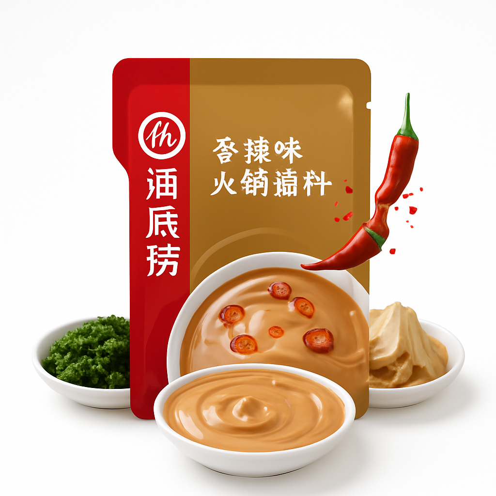 Mei Wei: Molho Picante para Hot Pot(香辣味火锅蘸料)- Haidilao 20g - Embalagem em Fundo Branco