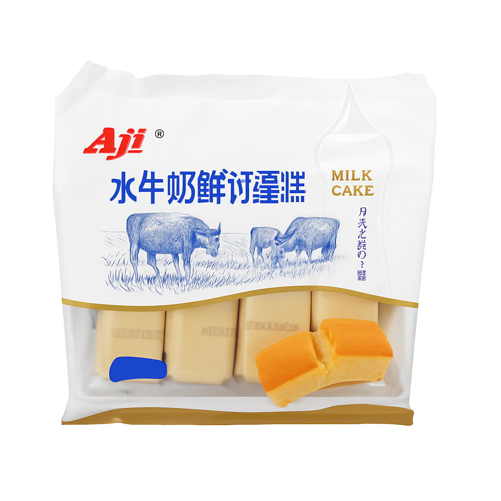 Mei Wei: Bolinho de Leite Fresco(水牛奶鲜切蛋糕)- Aji 210g - Embalagem em Fundo Branco