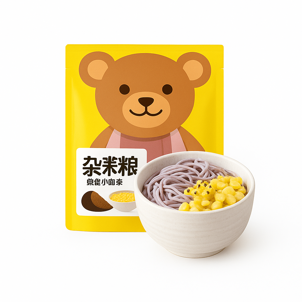 Mei Wei: Macarrão Instantâneo Infantil de Cereais(宝贝小面杂粮)- Chen Keming 280g - Embalagem em Fundo Branco