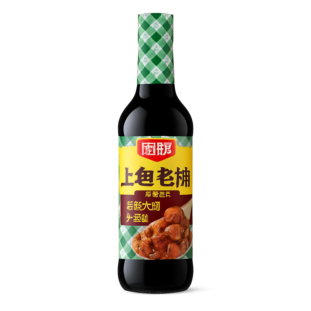 Mei Wei: Molho de Soja Escuro Premium(上色老抽)- Chubangh 500ml - Embalagem em Fundo Branco