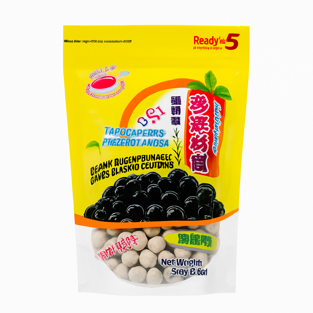 Mei Wei: Pérolas de Tapioca Sabor Açúcar Mascavo(黑糖味珍珠粉圓)- 250g - Embalagem em Fundo Branco
