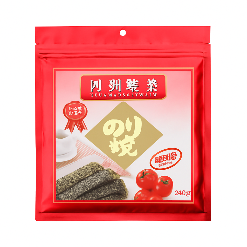 Mei Wei: Alga Nori Sabor Tomate(四洲紫菜)- Four Seas 18g - Embalagem em Fundo Branco