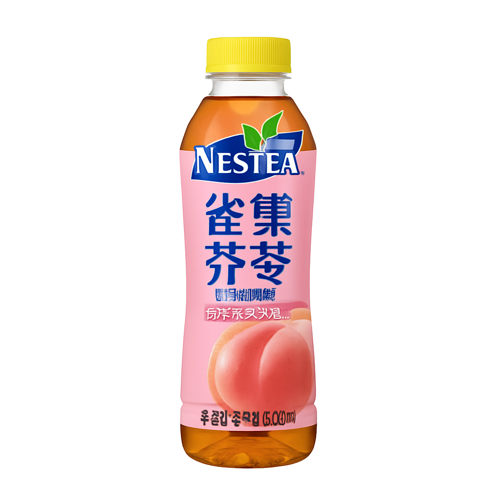 Mei Wei: Chá de Pêssego com Oolong(雀巢果汁茶)- Nestea 500ml - Embalagem em Fundo Branco