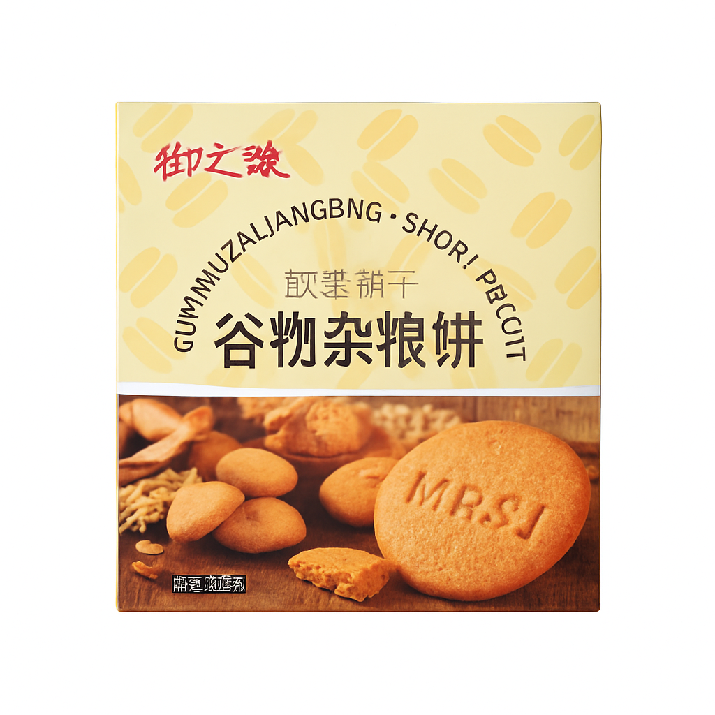 Mei Wei: Biscoito de Cereais e Grãos Sabor Castanhas(谷物杂粮饼)- 御之味 260g - Embalagem em Fundo Branco