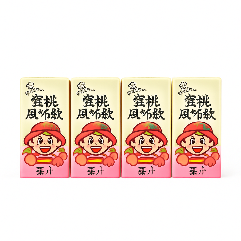 Mei Wei: Suco de Pêssego(旺旺果汁饮)- Want Want 125ml - Embalagem em Fundo Branco