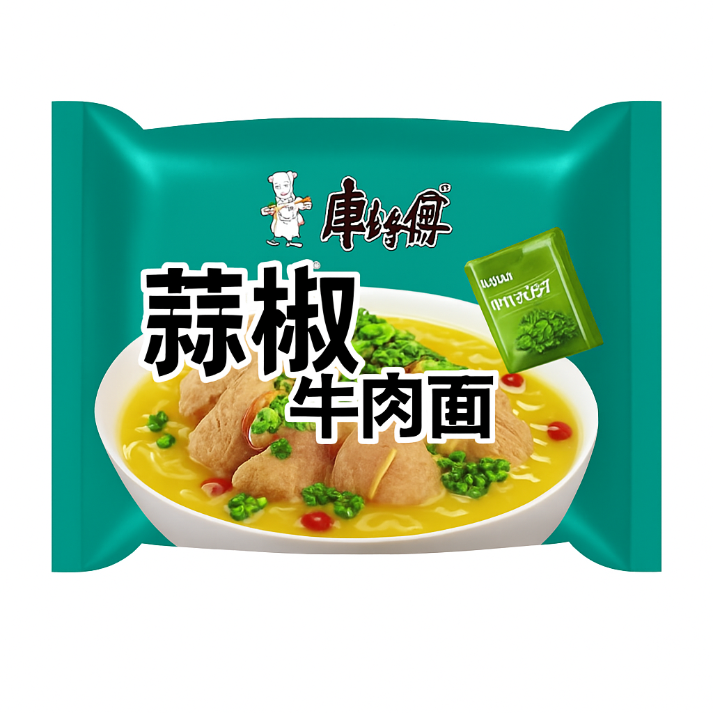 Mei Wei: Macarrão Instantâneo Sabor Carne com Pimenta Sichuan(藤椒牛肉面)- Kangshifu 106g - Embalagem em Fundo Branco