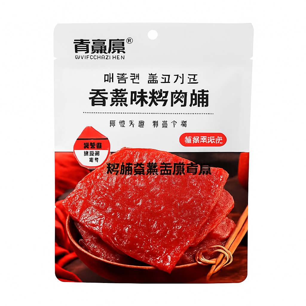 Mei Wei: Carne Seca Apimentada(香辣味烤肉脯)- Qinghao Yuan 71g - Embalagem em Fundo Branco