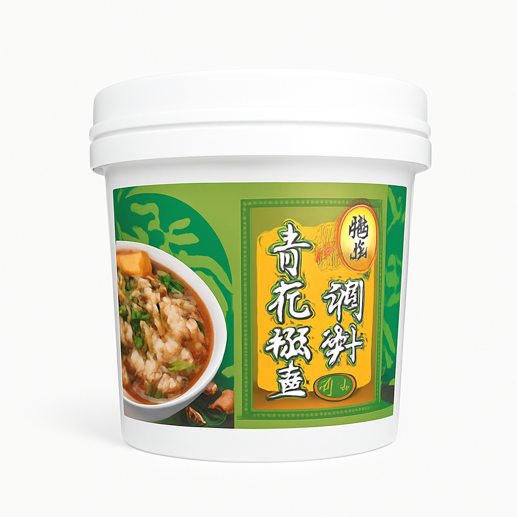 Mei Wei: Tempero para Peixe com Pimenta Verde Sichuan(青花椒鱼调料)- QT 3.6kg - Embalagem em Fundo Branco
