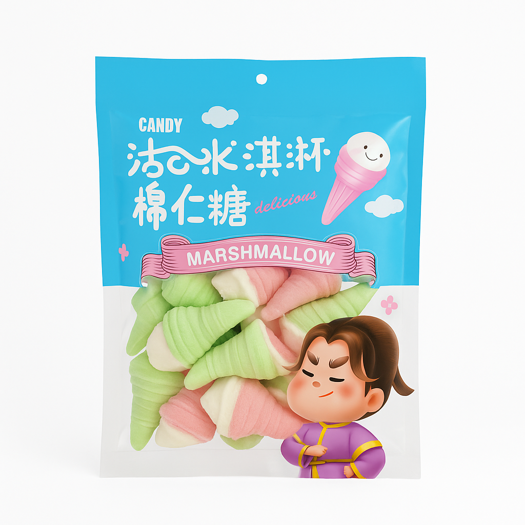 Mei Wei: Mini Marshmallow de Sorvete(迷你冰淇淋棉花糖)- 刁明 80g - Embalagem em Fundo Branco