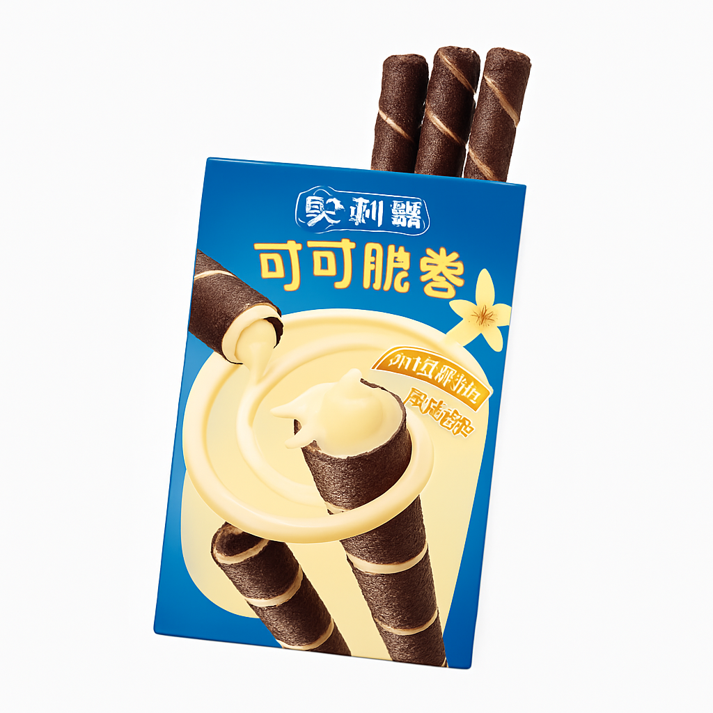 Mei Wei: Biscoito Crocante de Baunilha Oreo(奥利奥可可脆卷)- Oreo 50g - Embalagem em Fundo Branco