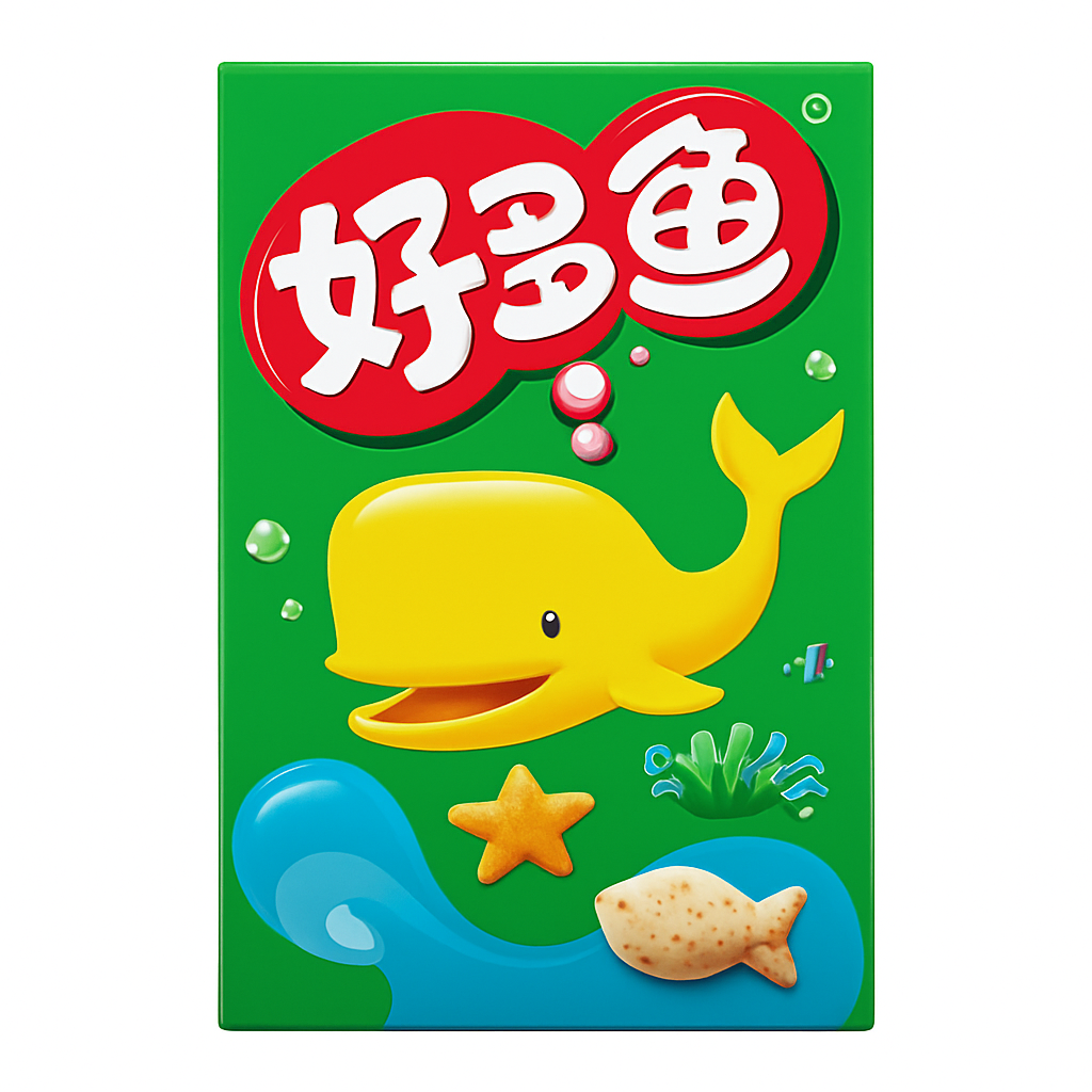 Mei Wei: Biscoito de Peixe Sabor Algas Marinhas(好多鱼)- Orion 33g - Embalagem em Fundo Branco