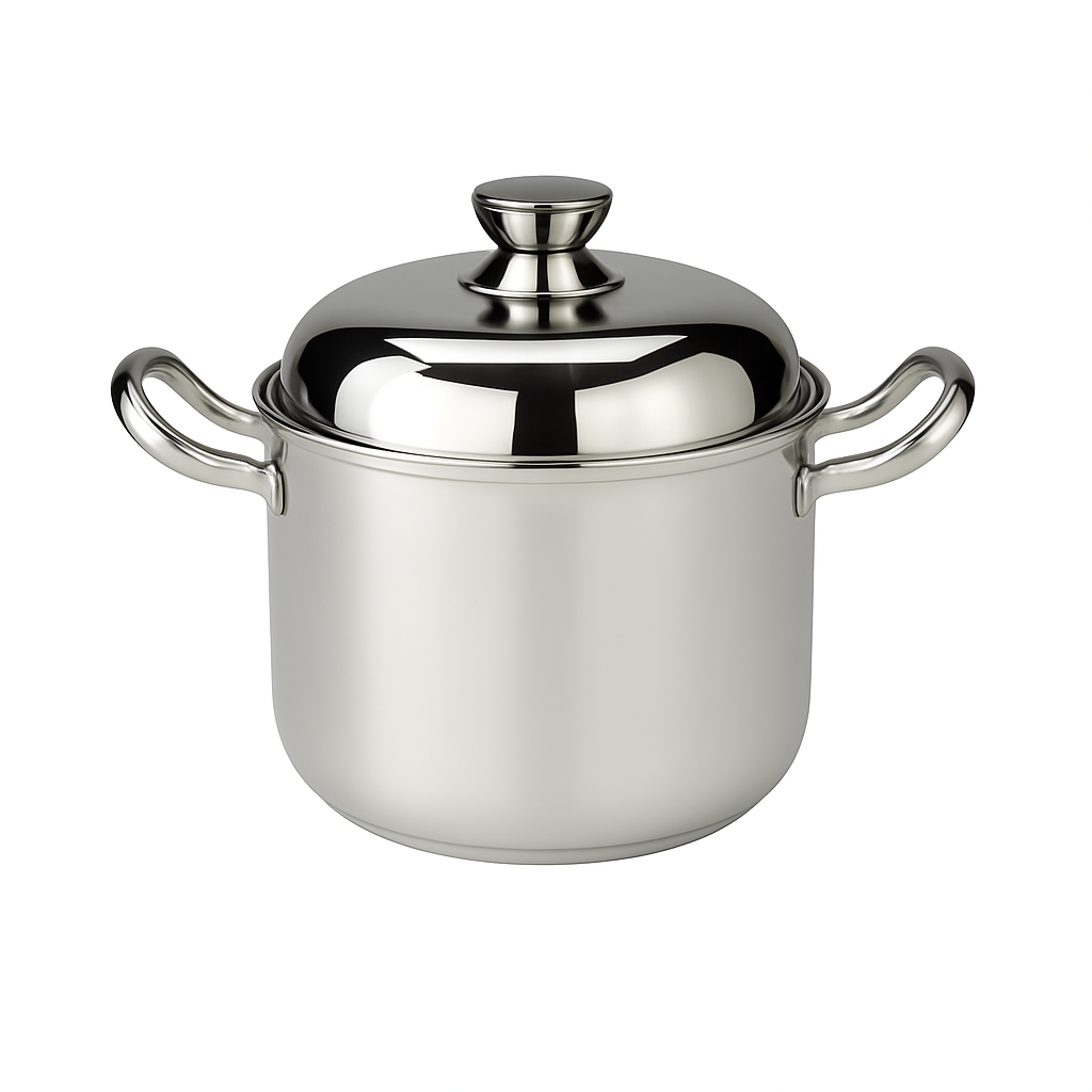 Mei Wei: Panela com Tampa de Aço Inoxidável 20cm(金亿丰美式高锅钢耳) - Embalagem em Fundo Branco