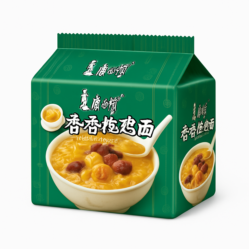 Mei Wei: Macarrão Instantâneo Sabor Frango com Cogumelos(康师傅香菇炖鸡面)- Master Kong 5x103g - Embalagem em Fundo Branco
