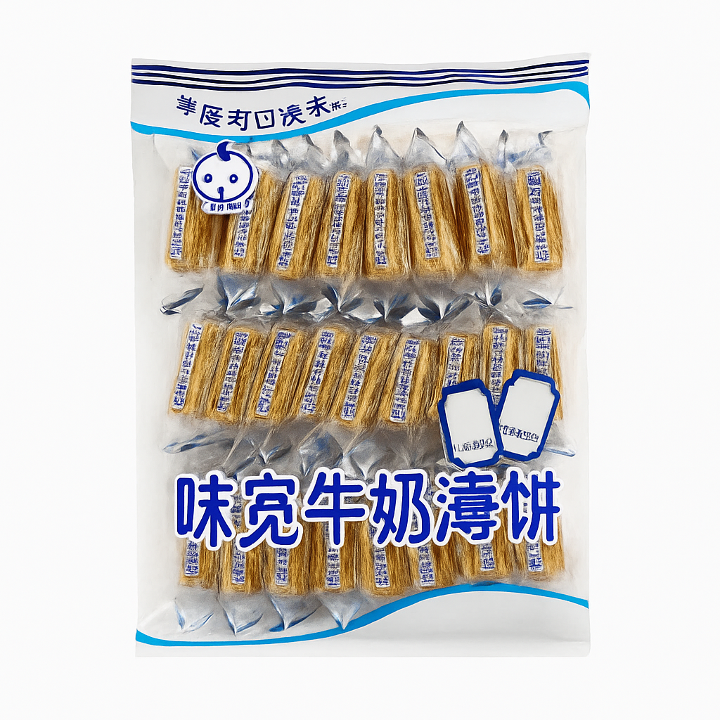 Mei Wei: Biscoito de Leite Fino(味觉牛奶薄饼)- 300g - Embalagem em Fundo Branco