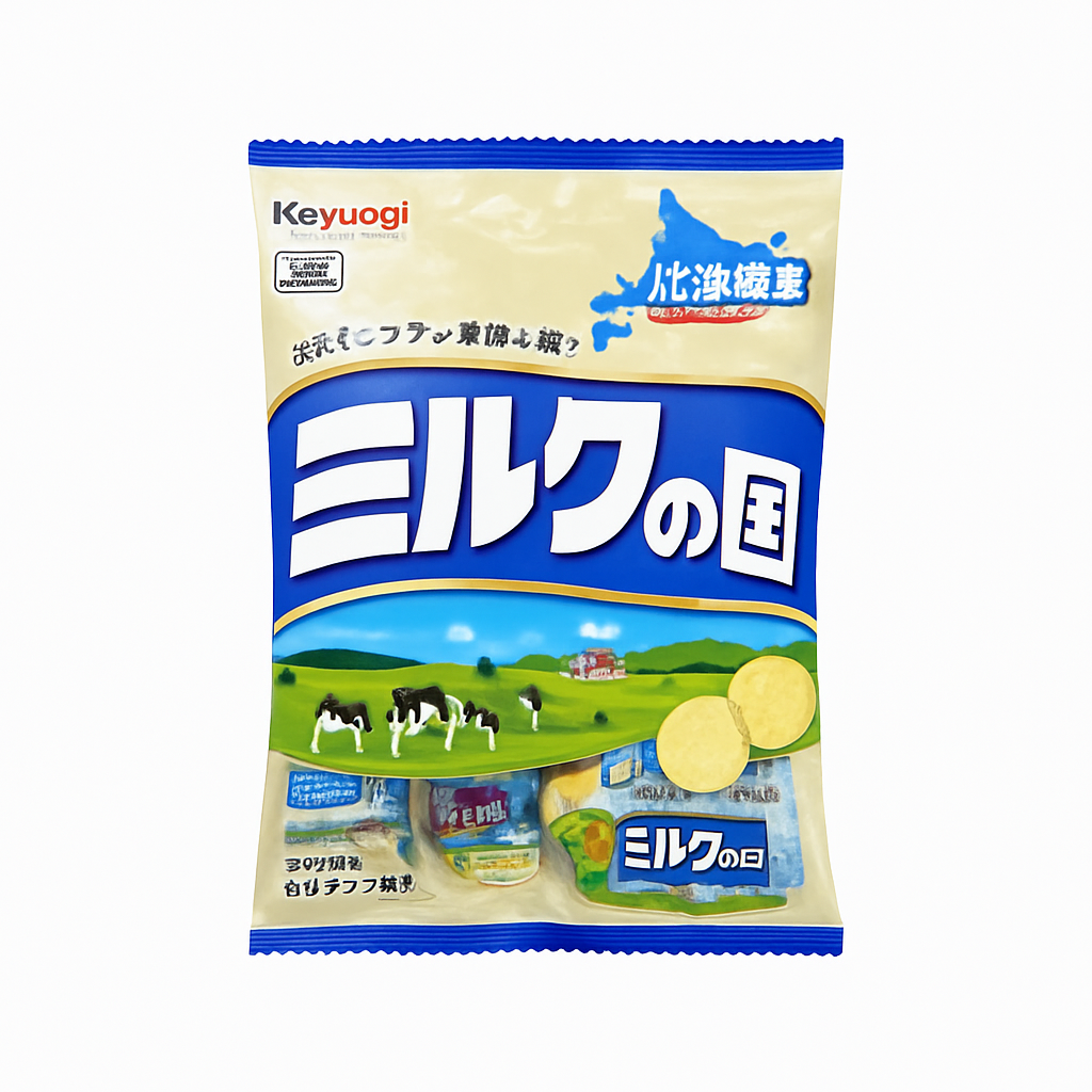 Mei Wei: Bala de Leite Milk Land(ミルクの国)- Kasugai 120g - Embalagem em Fundo Branco