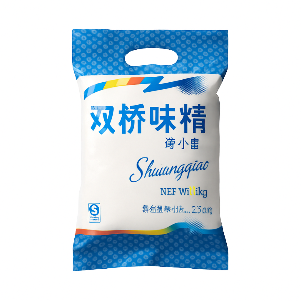 Mei Wei: Glutamato Monossódico 99%(双桥99%味精)- Shuangqiao 1kg - Embalagem em Fundo Branco