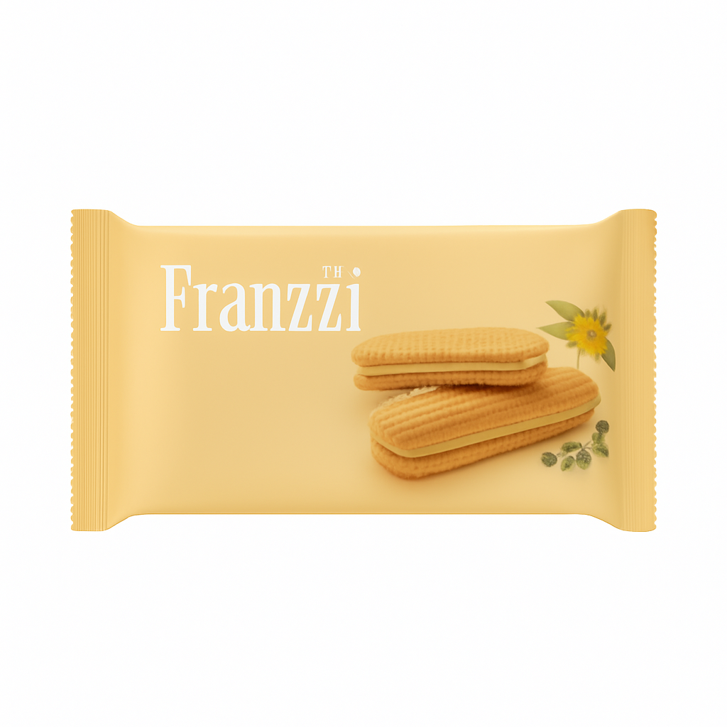 Mei Wei: Biscoito Wafer Franzzi(法丽兹夹心曲奇)- Sabor Osmanthus e Oolong 70g - Embalagem em Fundo Branco