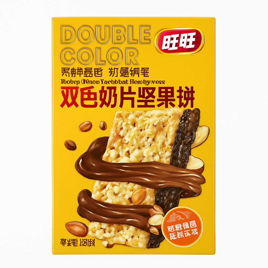 Mei Wei: Biscoito de Castanha de Caju Dupla Cor(双色切片坚果饼干)- Shuangwang 328g - Embalagem em Fundo Branco