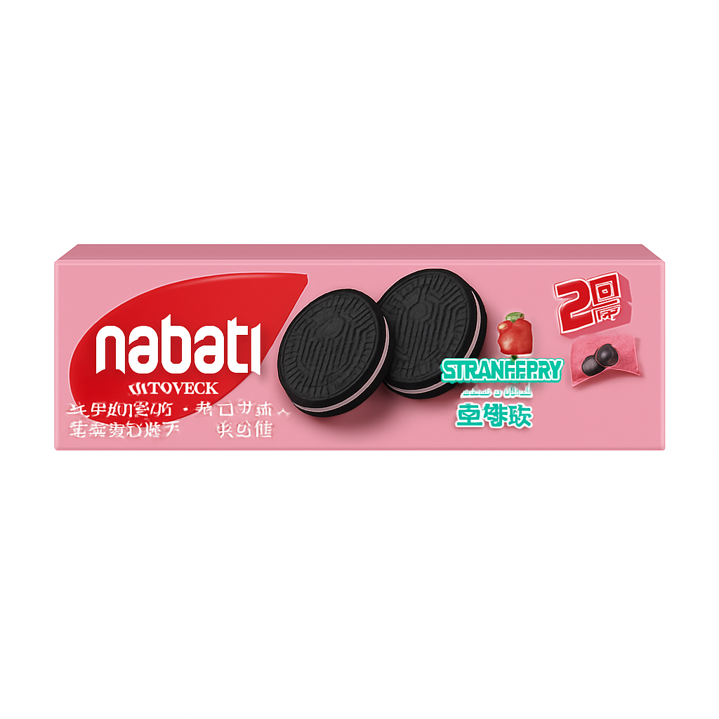 Mei Wei: Biscoito Recheado de Morango(纳宝帝夹心饼)- Nabati 80g - Embalagem em Fundo Branco