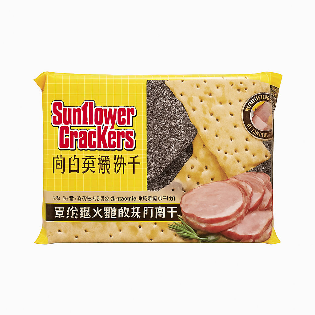 Mei Wei: Biscoito de Soda com Trufa e Presunto(向日葵苏打饼干)- Sunflower 200g - Embalagem em Fundo Branco