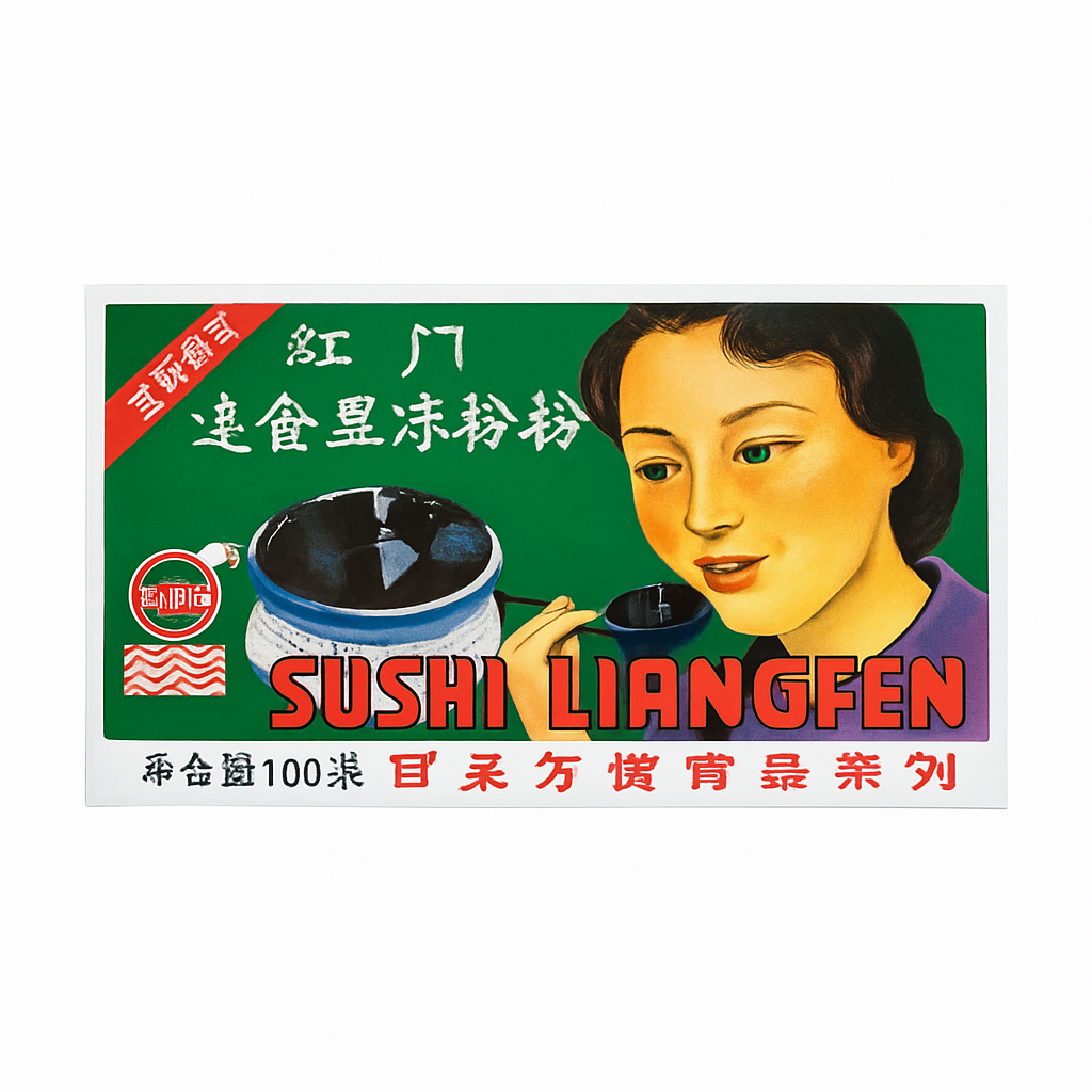 Mei Wei: Pó para Gelatina de Feijão Preto(百泉黑凉粉粉)- Sushi Liangfen 100g - Embalagem em Fundo Branco