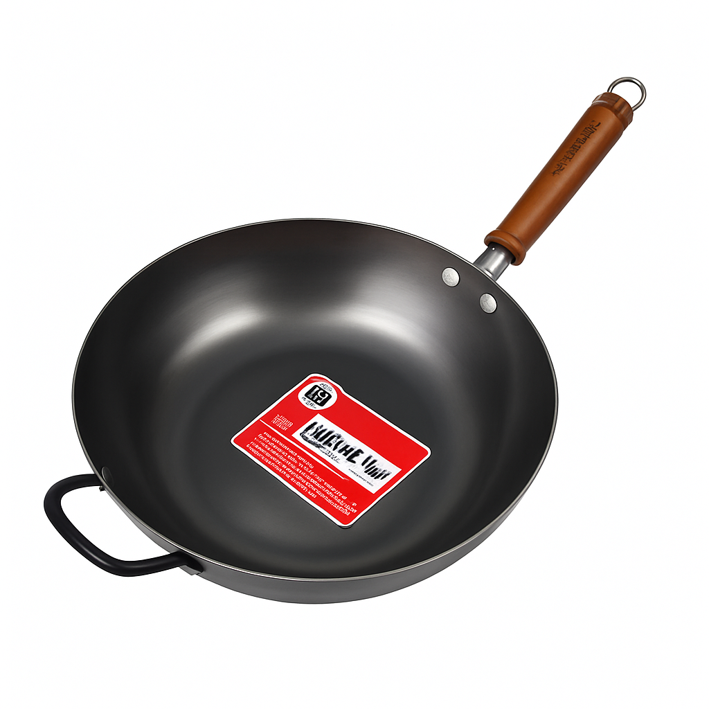 Mei Wei: Wok Antiaderente com Alças(华邦益之康)- Huabang 34cm - Embalagem em Fundo Branco