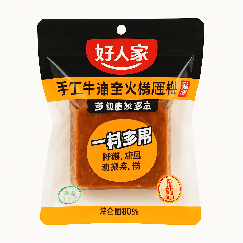 Mei Wei: Base para Hot Pot de Manteiga(好人家手工牛油老火锅)- Hao Ren Jia 90g - Embalagem em Fundo Branco