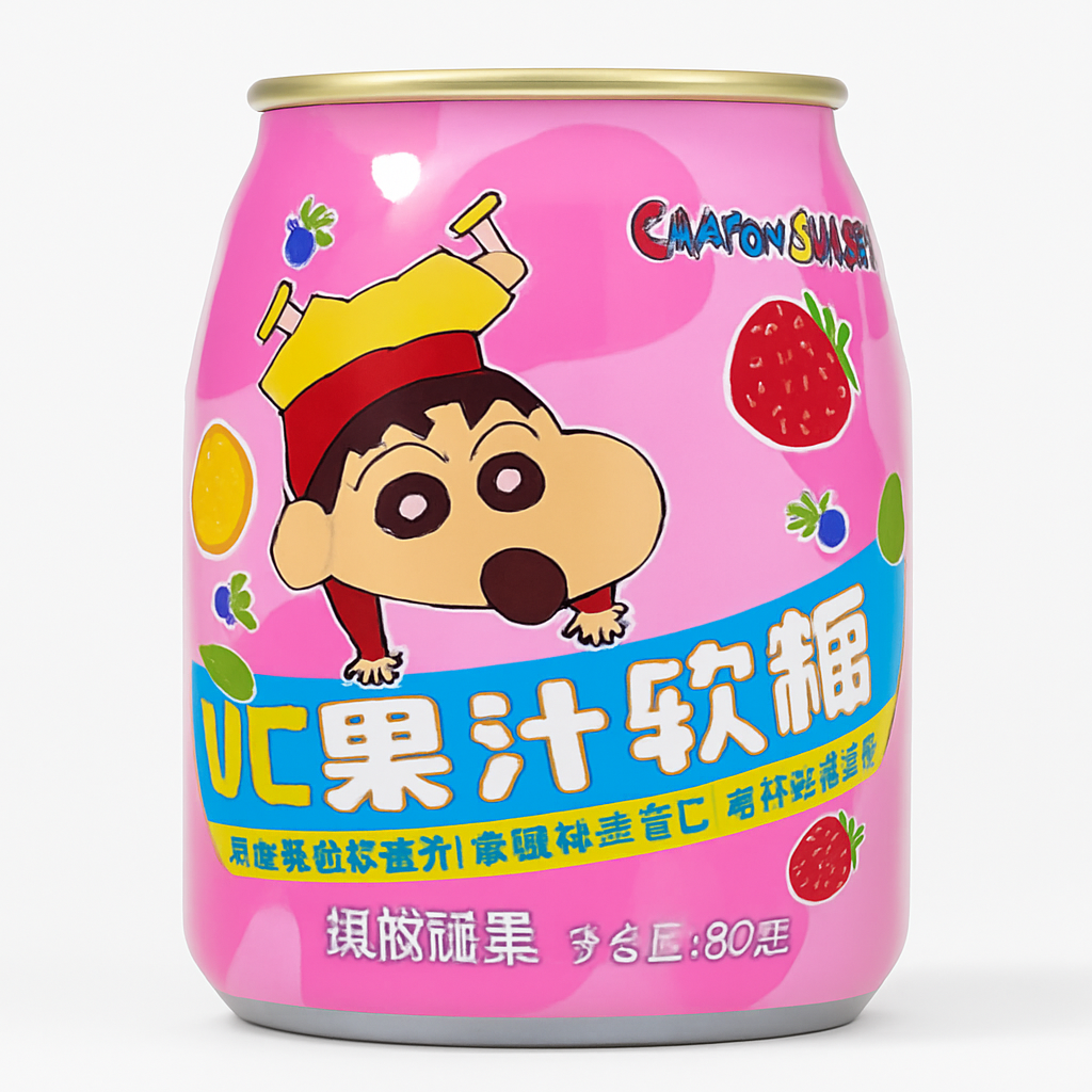 Mei Wei: Bala de Goma Shin-chan Sabor Frutas Mistas(蜡笔小新果汁软糖)- Crayon Shin-chan 80g - Embalagem em Fundo Branco