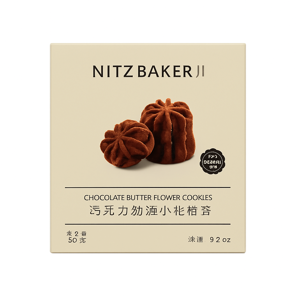 Mei Wei: Biscoito de Cacau(尼茨可可曲奇)- Nitz Baked 100g - Embalagem em Fundo Branco