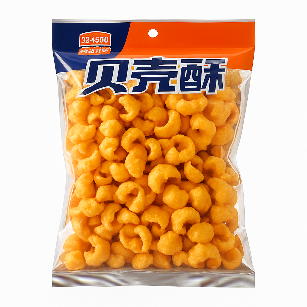 Mei Wei: Salgadinho de Casca de Camarão(贝壳酥)- Xuyile 120g - Embalagem em Fundo Branco