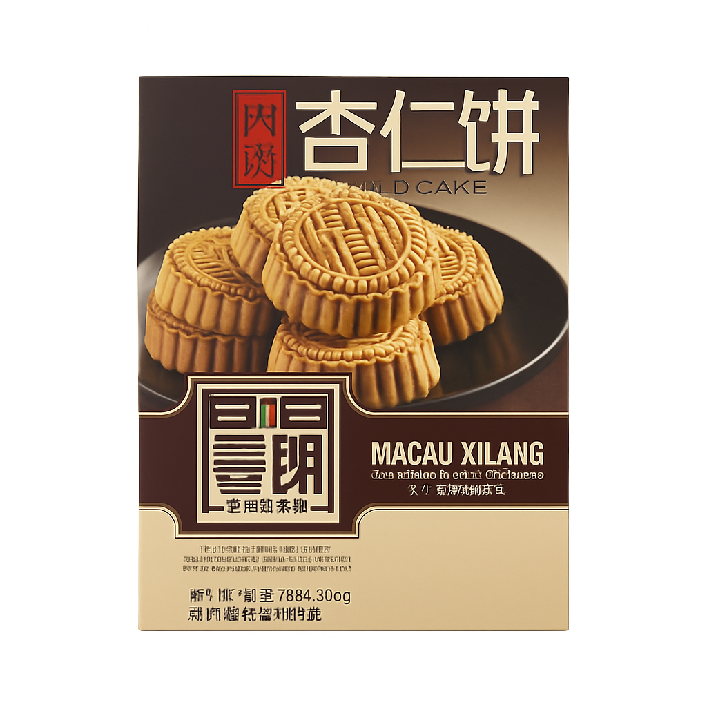 Mei Wei: Biscoito de Amêndoa com Carne Seca(肉鬆杏仁餅)- Macau Xilang 180g - Embalagem em Fundo Branco