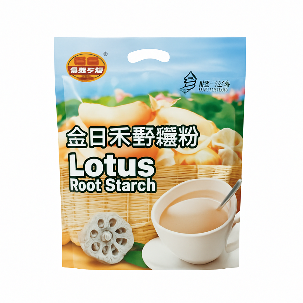 Mei Wei: Amido de Lótus Original(金日禾野藕粉)- Golden Sun 680g - Embalagem em Fundo Branco