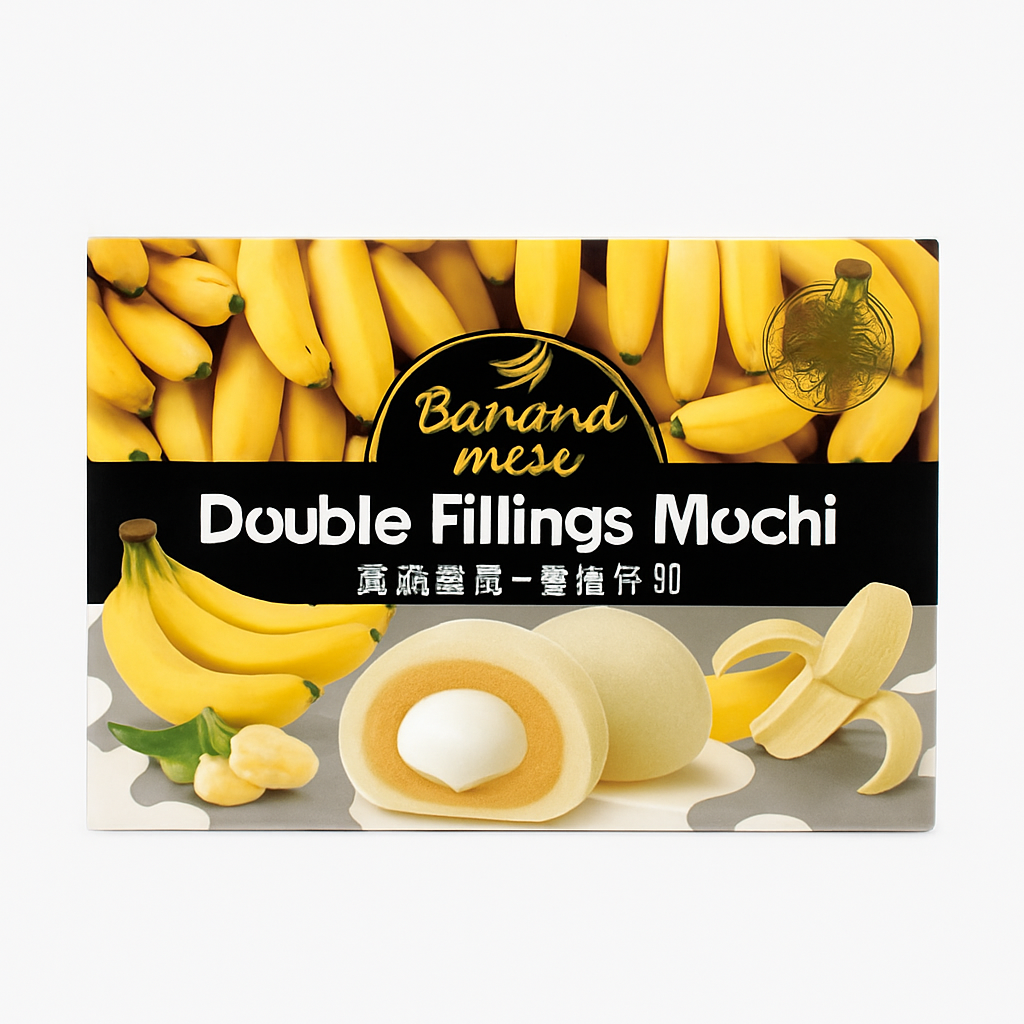 Mei Wei: Mochi de Banana com Duplo Recheio(雙餡麻糬)- Bamboo House 180g - Embalagem em Fundo Branco