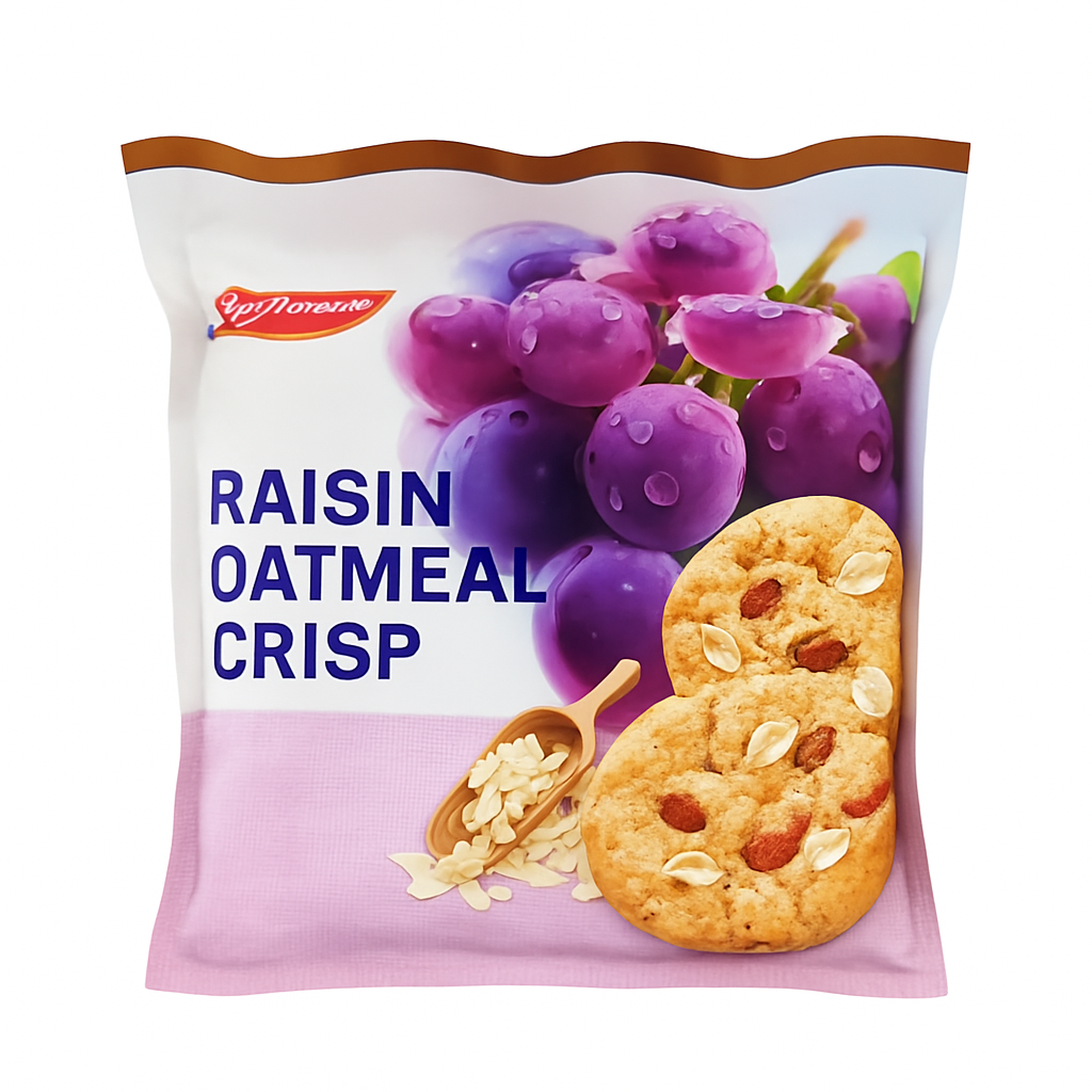 Mei Wei: Biscoito de Aveia com Uvas-Passas(家乡纯燕麦酥)- 360g - Embalagem em Fundo Branco